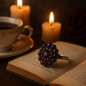 Antique 14k Gold & Silver-Topped Bohemian Garnet Cluster Ring